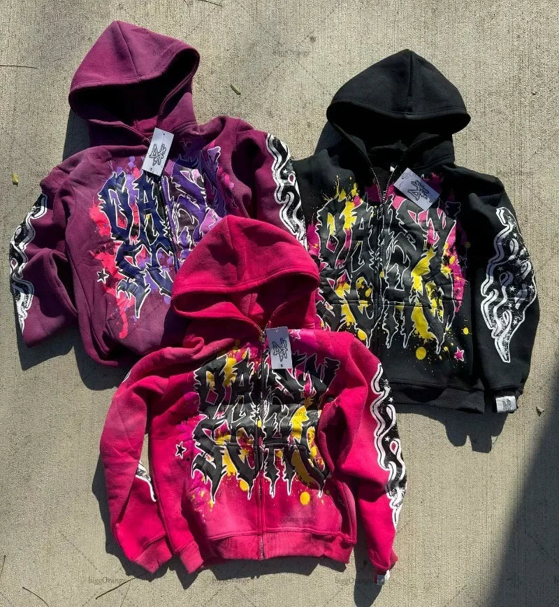 Maxct Fashion Trendy Color Letter Printed Oversize Hoodie Men's Y2K Spring and Autumn Retro Loose Pullover Sweatshirt Women's