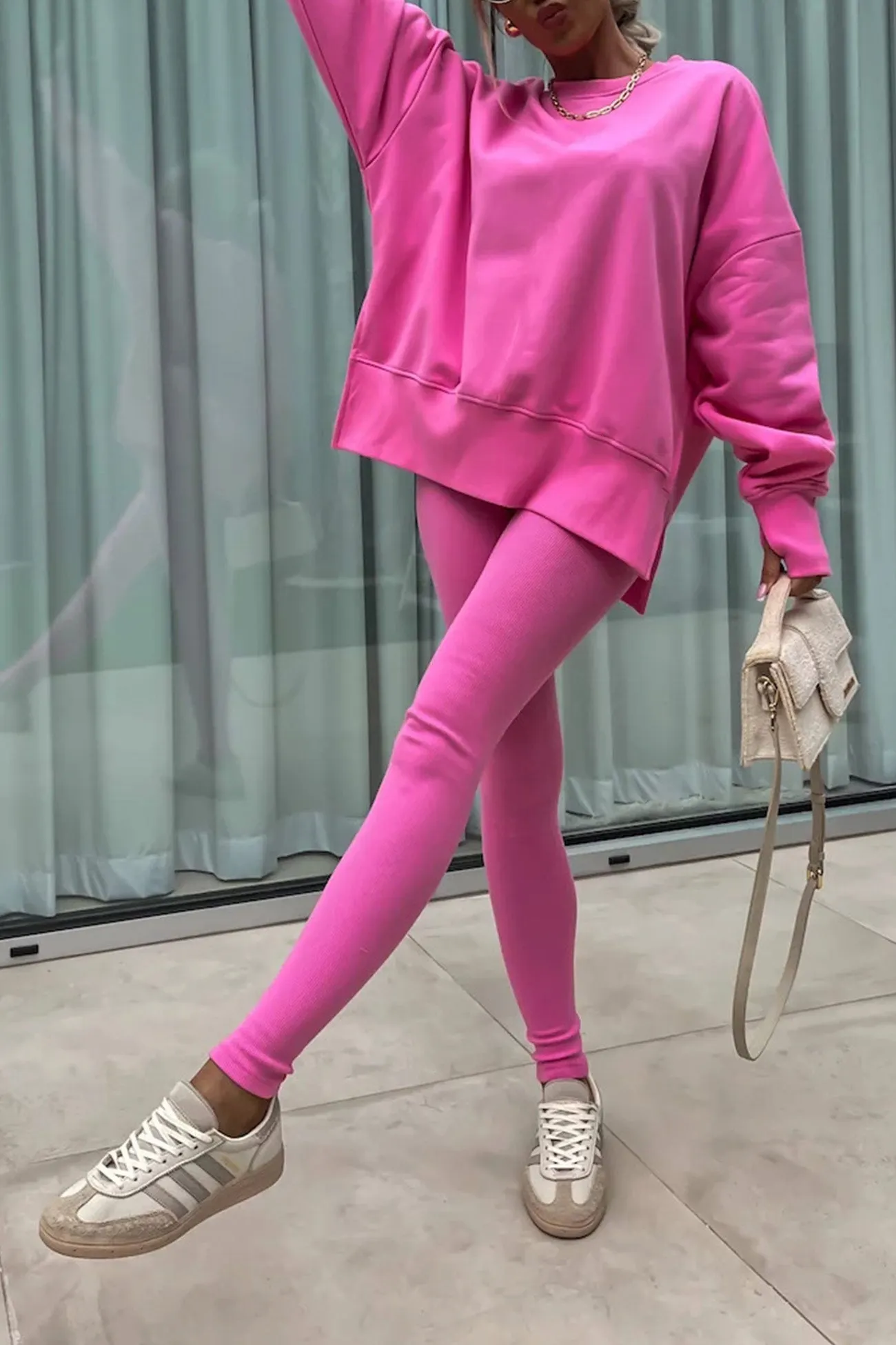 Maxct Crew Neck Slit Sweatshirt Legging Suits