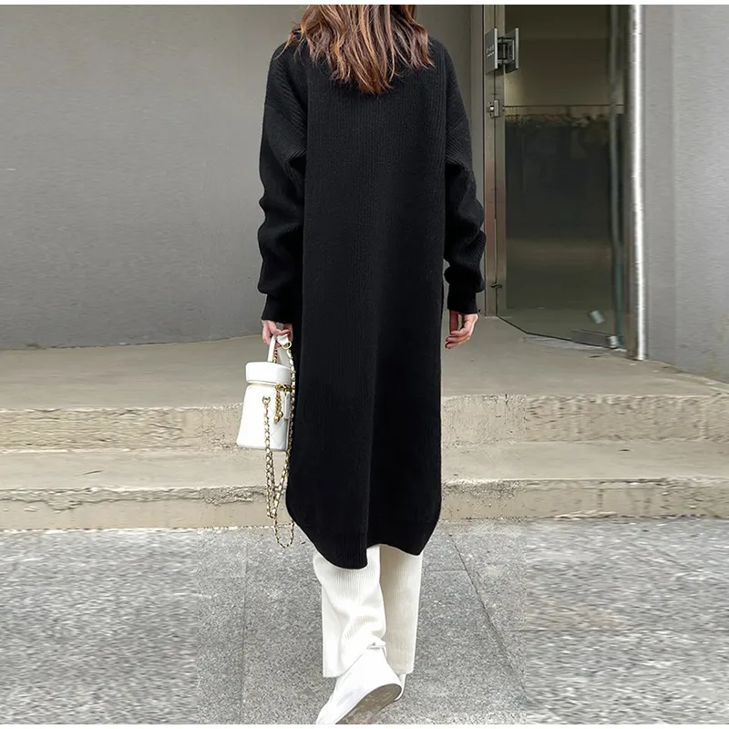Casual Knitted Solid Long Cardigan Women Korean Loose Long Open Sweaters Female Autumn Chic Warm Simple Daily Street Tops