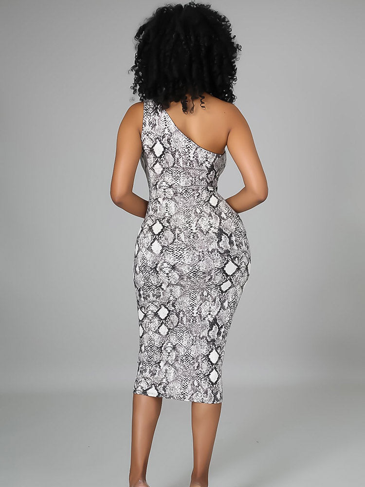 Print Cutout One Shoulder Bodycon Dress Maxct