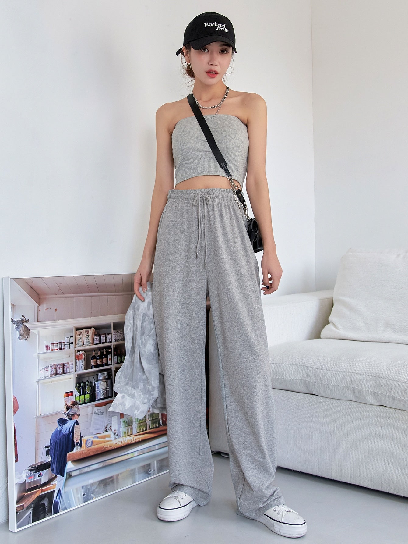 Maxct Drawstring Waist Straight Leg Sweatpants