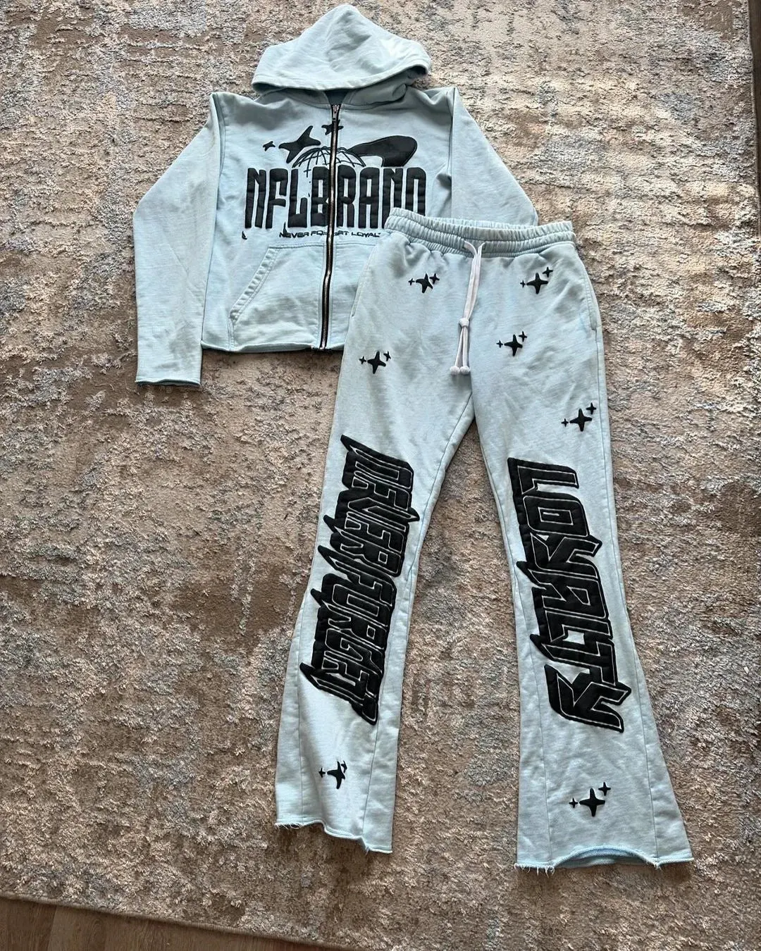 Maxct y2k long sleeved pullover hoodie pant set sweatshirt jacket personalized printed pattern streetwear school outfit hip-hop punk