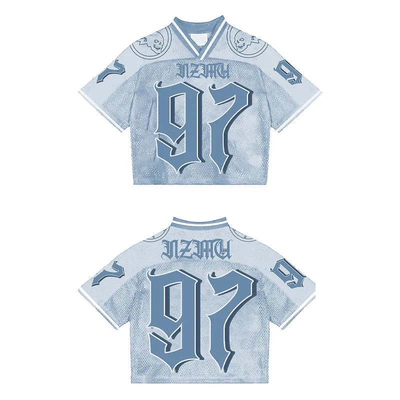 Maxct Y2K Street Jersey Mesh Breathable Sportswear Men Retro Trendy Hip Hop Summer Football Training Uniform Oversized Unisex T Shirt