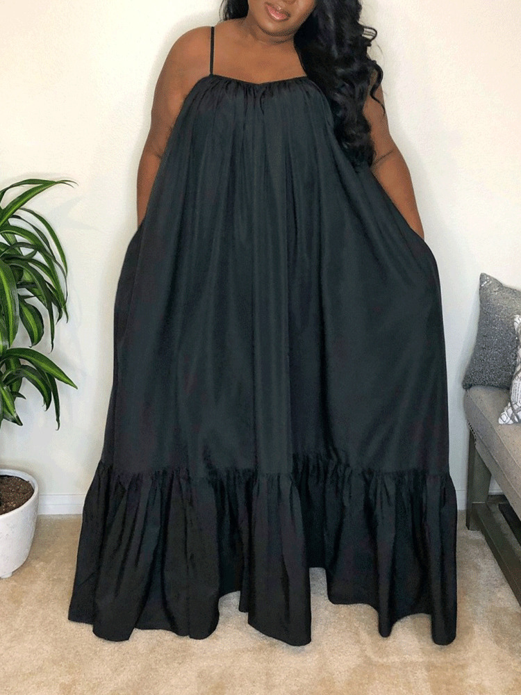 Spaghetti Strap Ruffle Maxi Dress Maxct