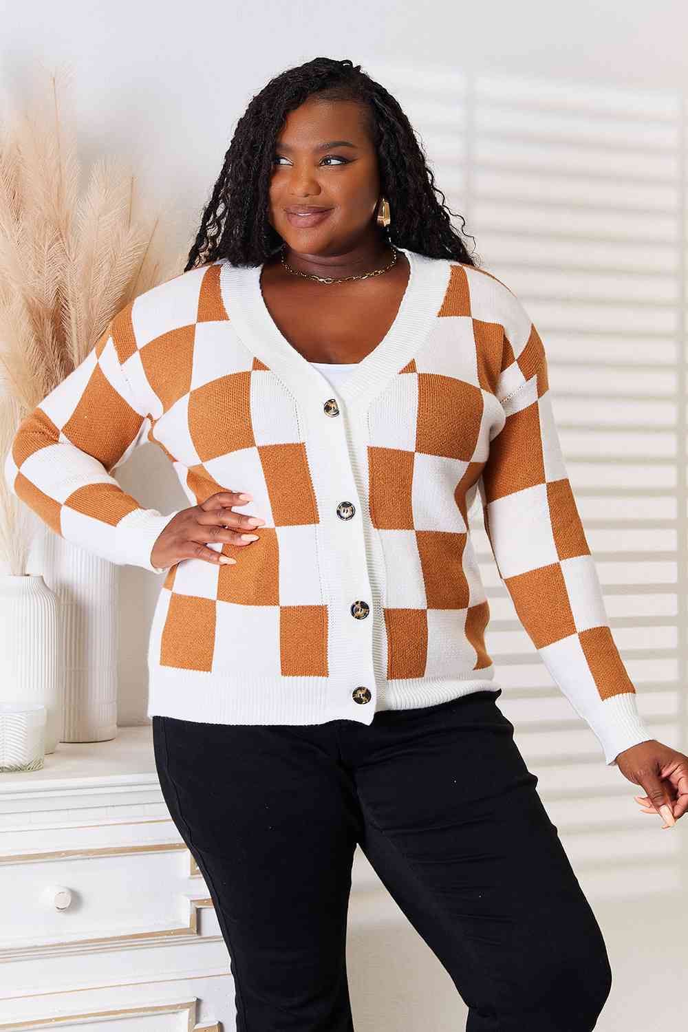 Maxct &Double Take Button-Up V-Neck Dropped Shoulder Cardigan