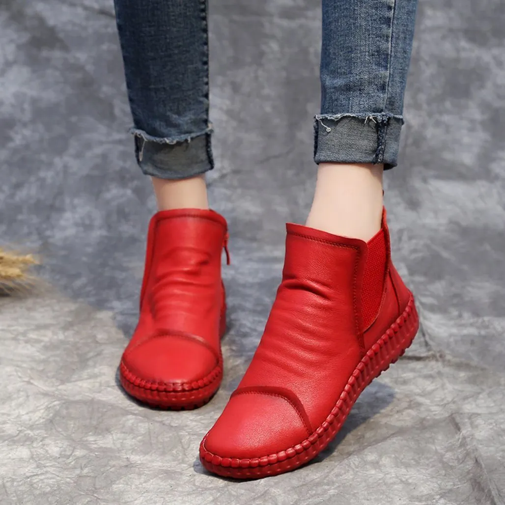 Maxct Women Pleated Soft Soled Flat Ankle Boots