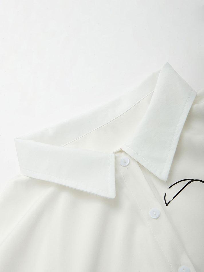 Maxct Abstract Face Print Long Sleeve Blouse