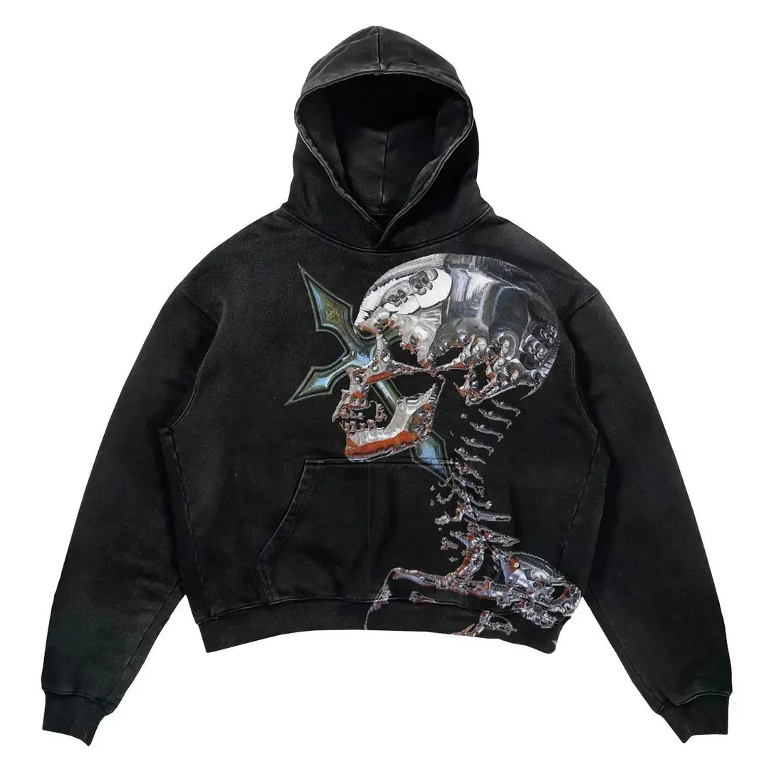 Maxct Y2k New Harajuku Hip-Hop Punk Letter Graphic Hooded Pullover Men Oversized Printed Sweatshirt Gothic top Street Wear Waichuan