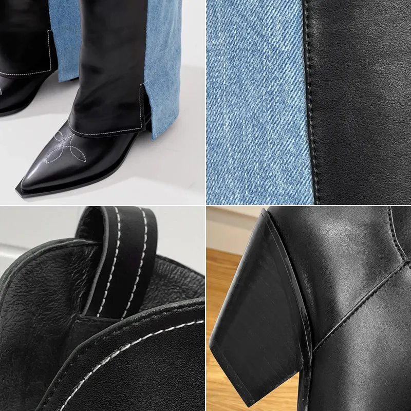 Wide-Shaft Wedge Boots Riding Boots Maxct