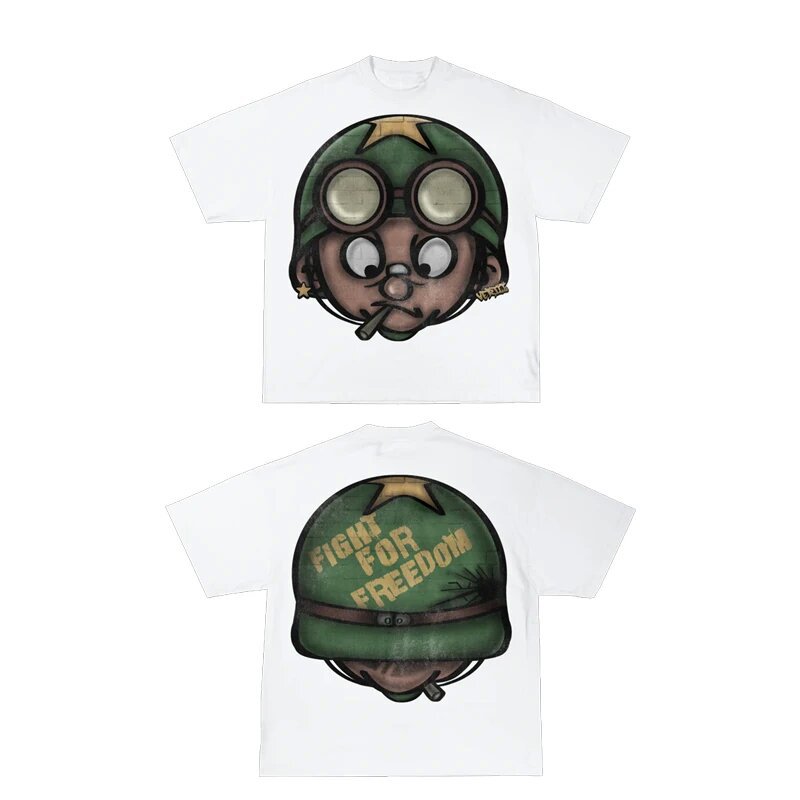 Maxct street fashion men streetwear Street T-shirt Men's Y2g Hip Hop Rock Cartoon Pattern Printed Sweatshirt Graffiti Graphic Oversized round Neck Short Sleeve