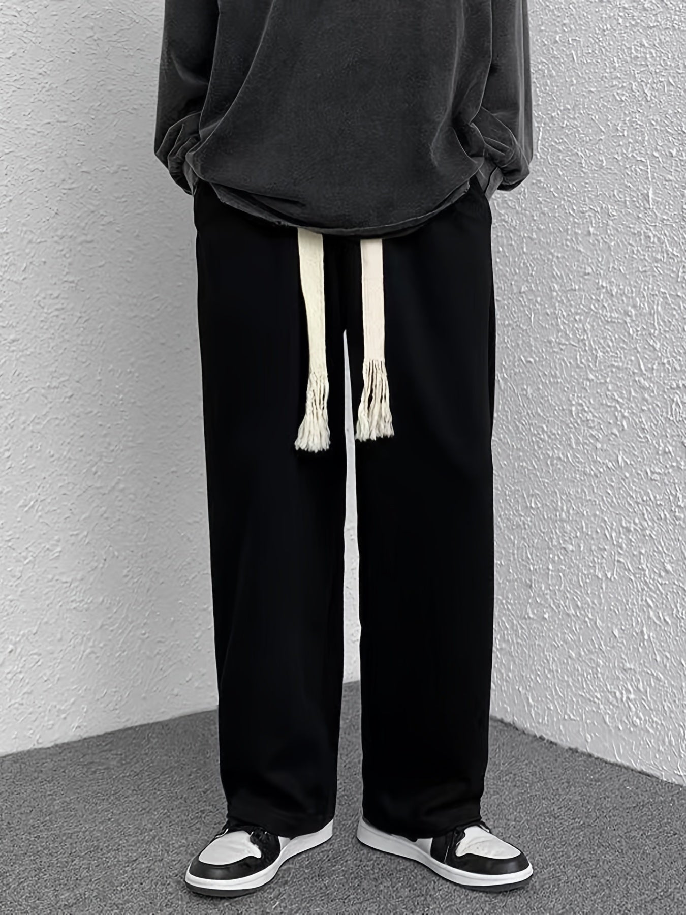 Maxct Men's Waist Drawstring Straight Leg Pants, Autumn And Winter Sports Pants For Leisure Activities