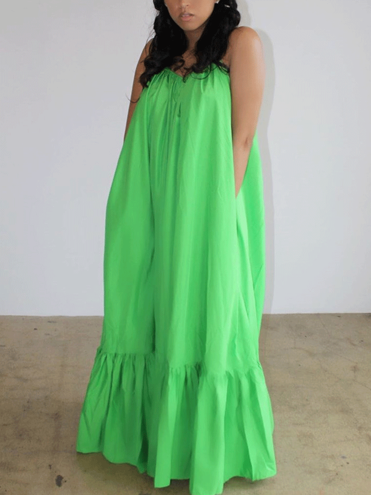 Spaghetti Strap Ruffle Maxi Dress Maxct