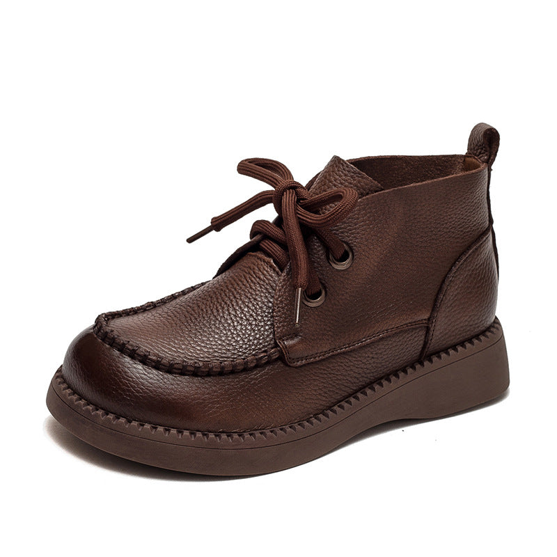 Women Spring Retro Fashionable Leather Lace Up Boots