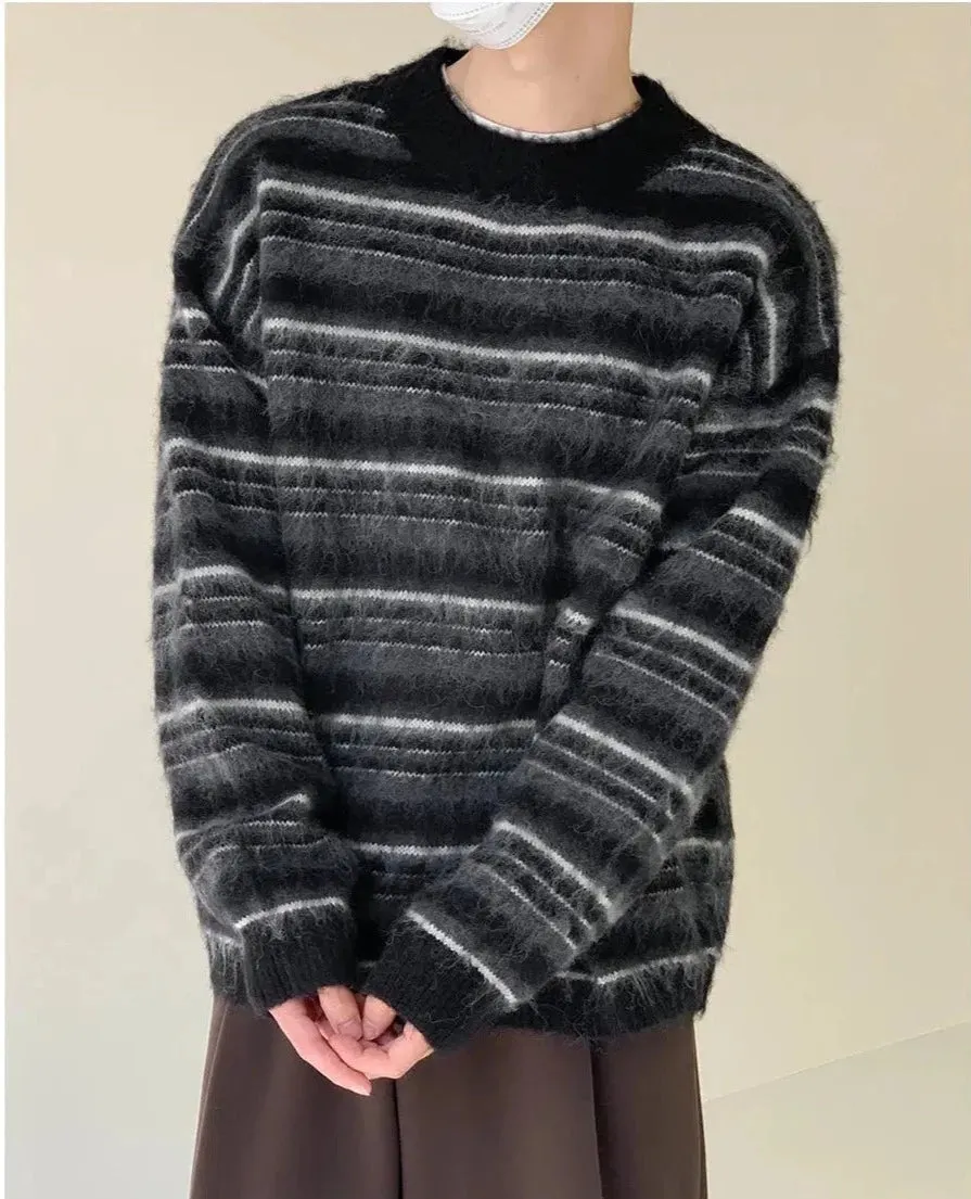 Maxct Mohair Round Neck Striped Sweater