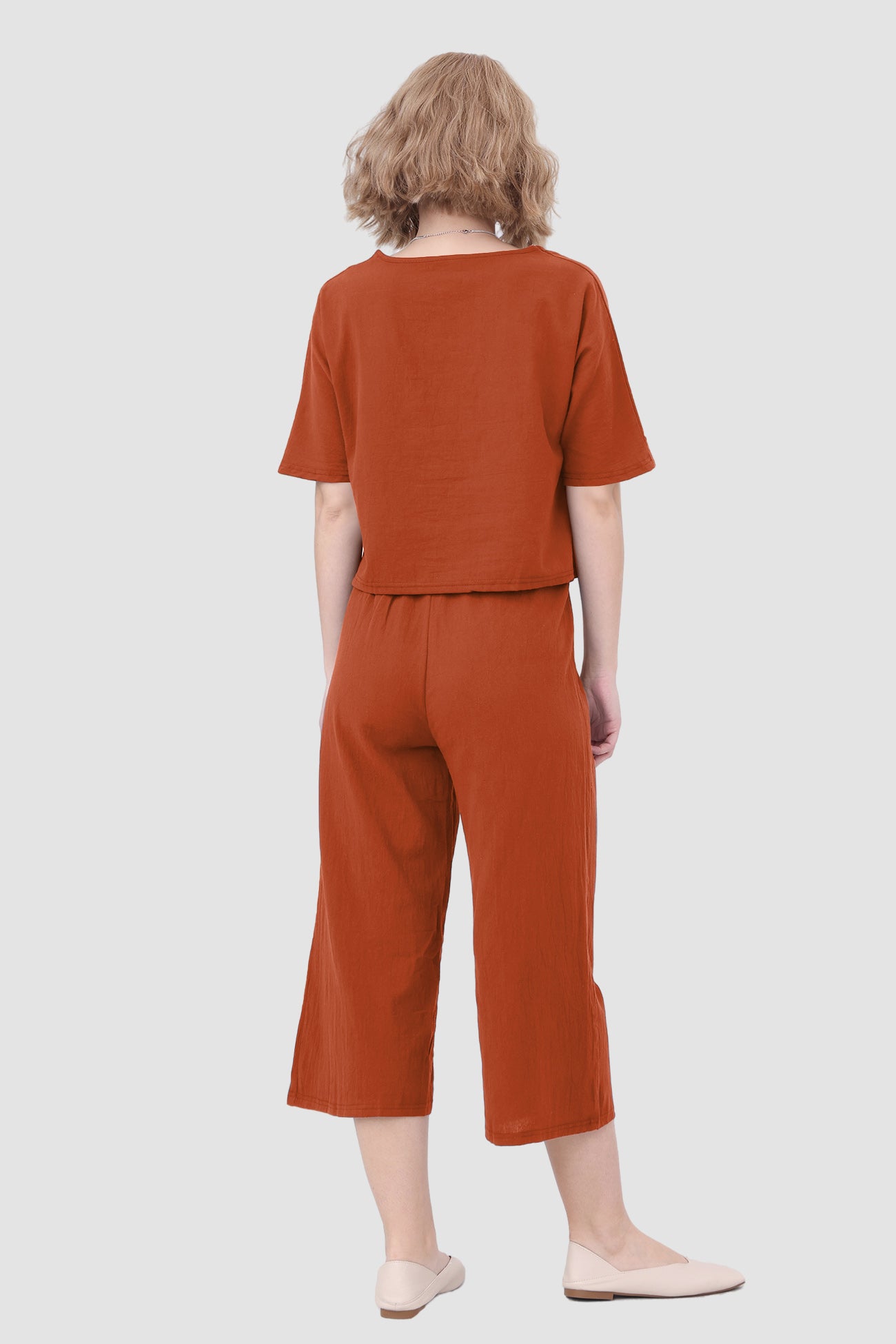 Maxct Solid Short Sleeve Top & Elastic Waist Pants