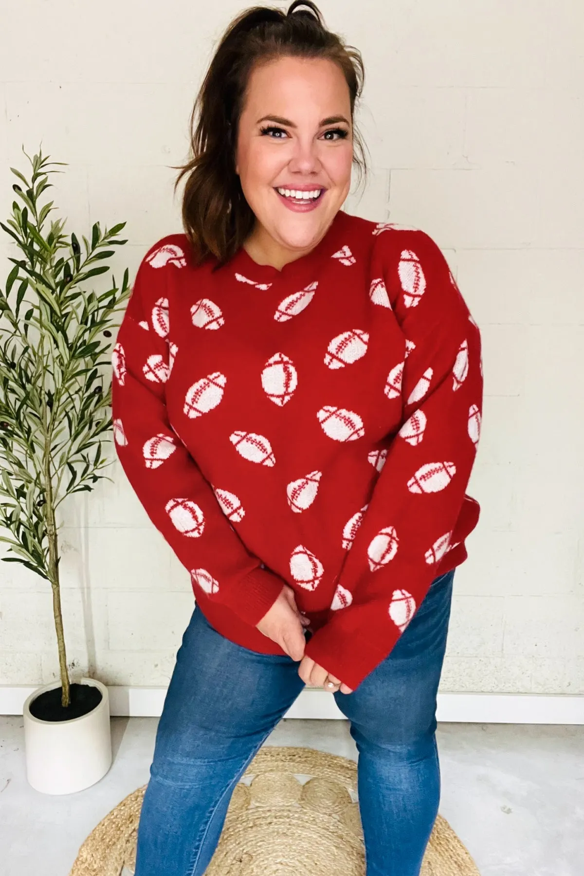 Maxct &Game Day Red Football Print Jacquard Knit Sweater
