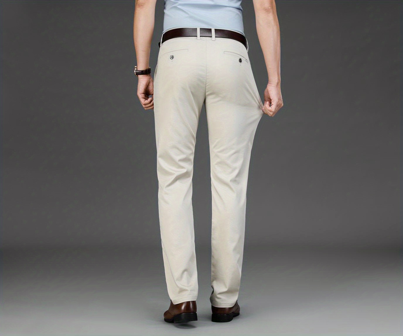 Classic Design Dress Pants, Men's Formal Solid Color Mid Stretch Dress Pants For Spring Summer Business
