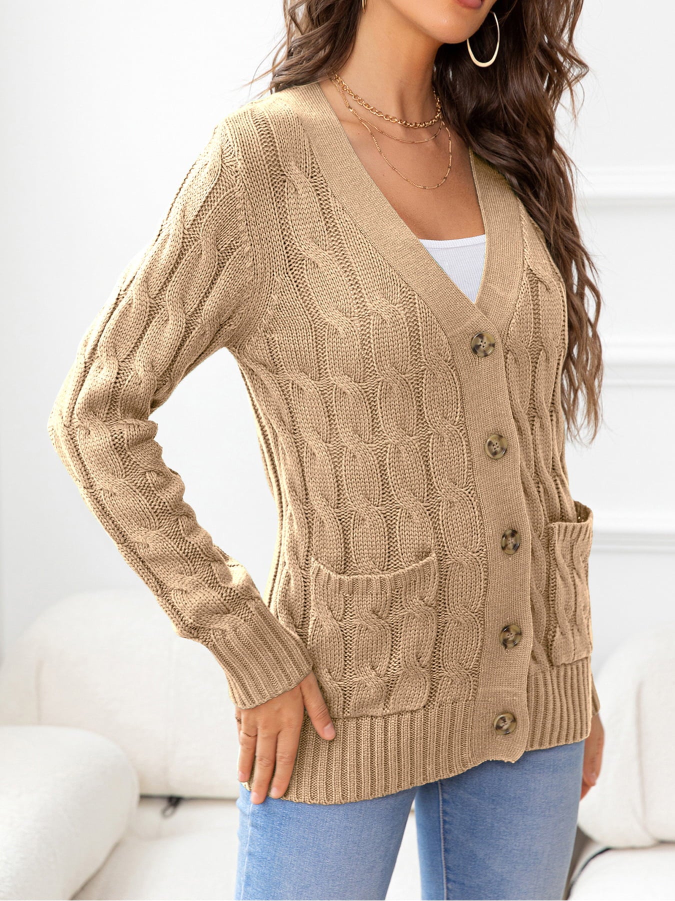 Maxct &Button Down Cable-Knit Cardigan