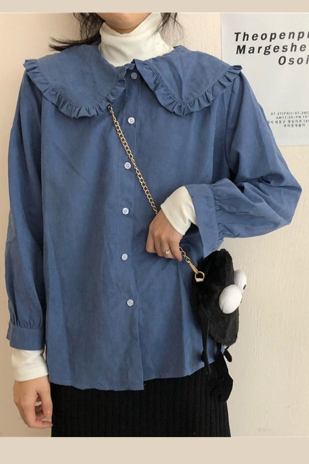 Solid Blouse Peter Pan Collar Shirt Maxct