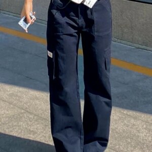 Fold Over Waist Y2K Straight Leg Pants Maxct