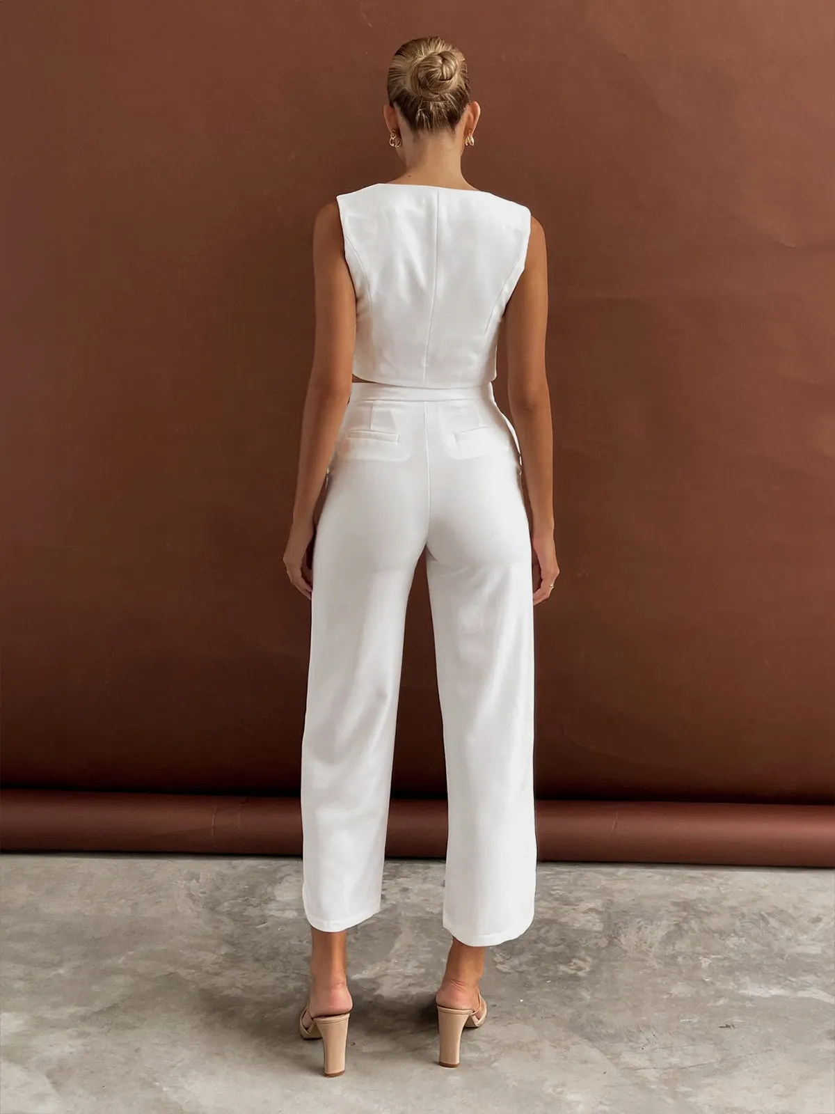 Maxct Solid  Asymmetrical Straight Leg Pants Set