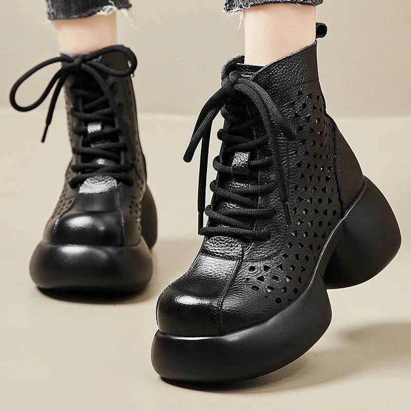 Platform Genuine Leather Ankle Boots for Women Maxct