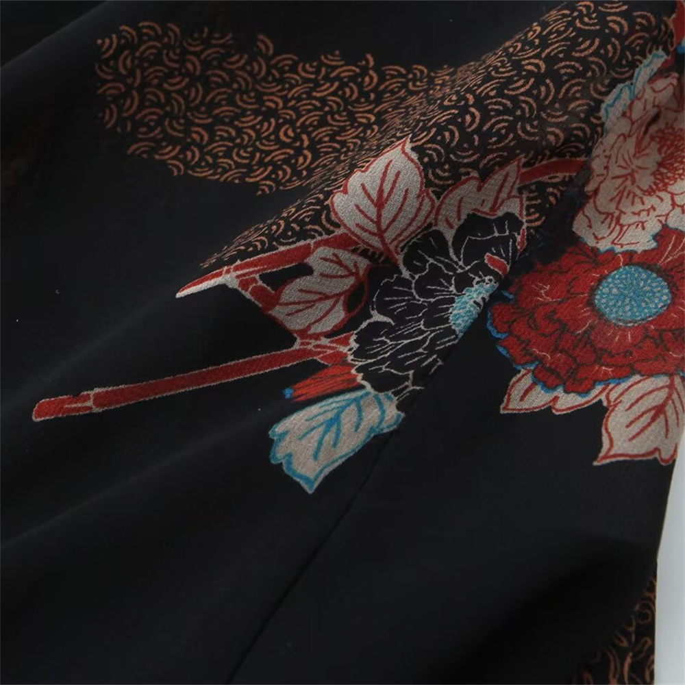 Autumn New Women's Fashion Style Ribbon Decoration Round Neck Long Sleeve Flower Printed Shirt Top