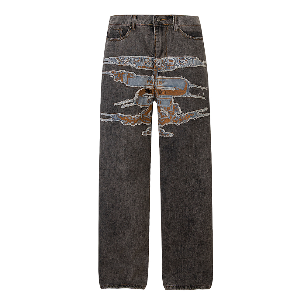 Jeans Pants for Men Straight Patchwork Streetwear Baggy Denim Trousers Unisex Cargos