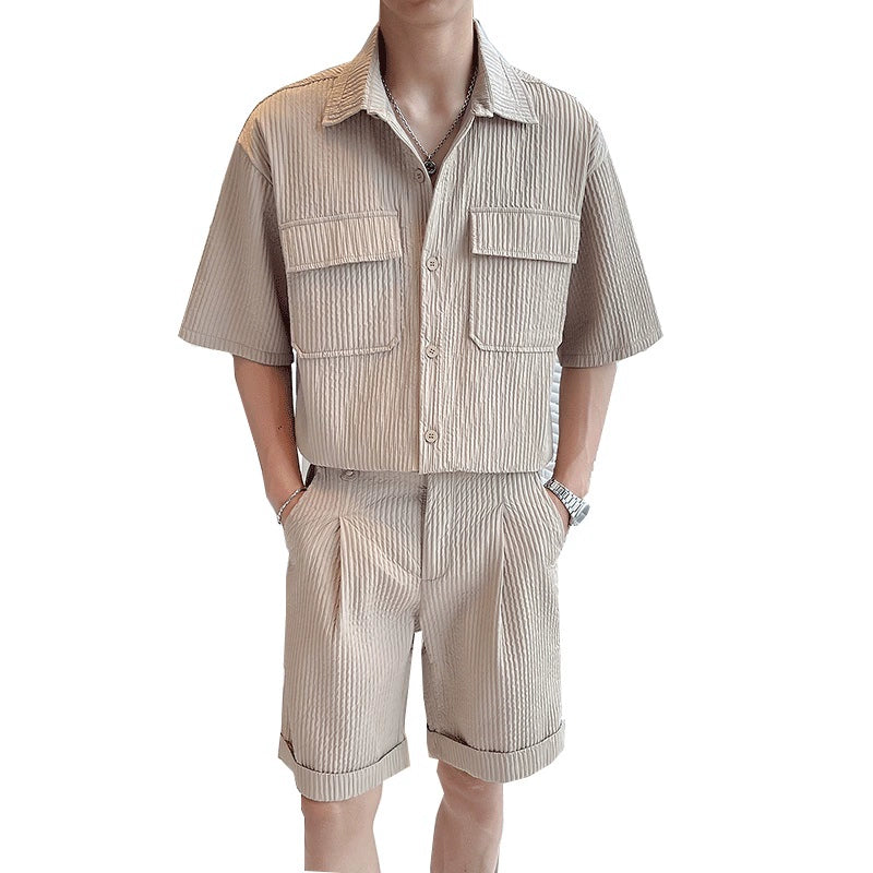 Maxct Pleated Simple Shirt and Shorts Set