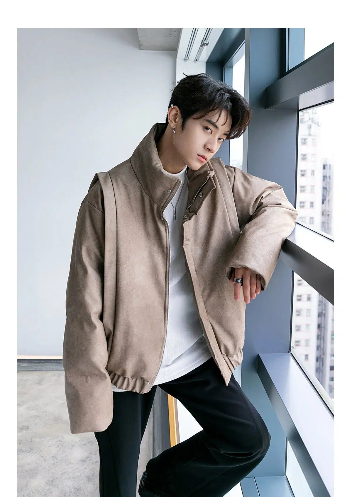 Maxct Stand Collar PU Leather Jacket