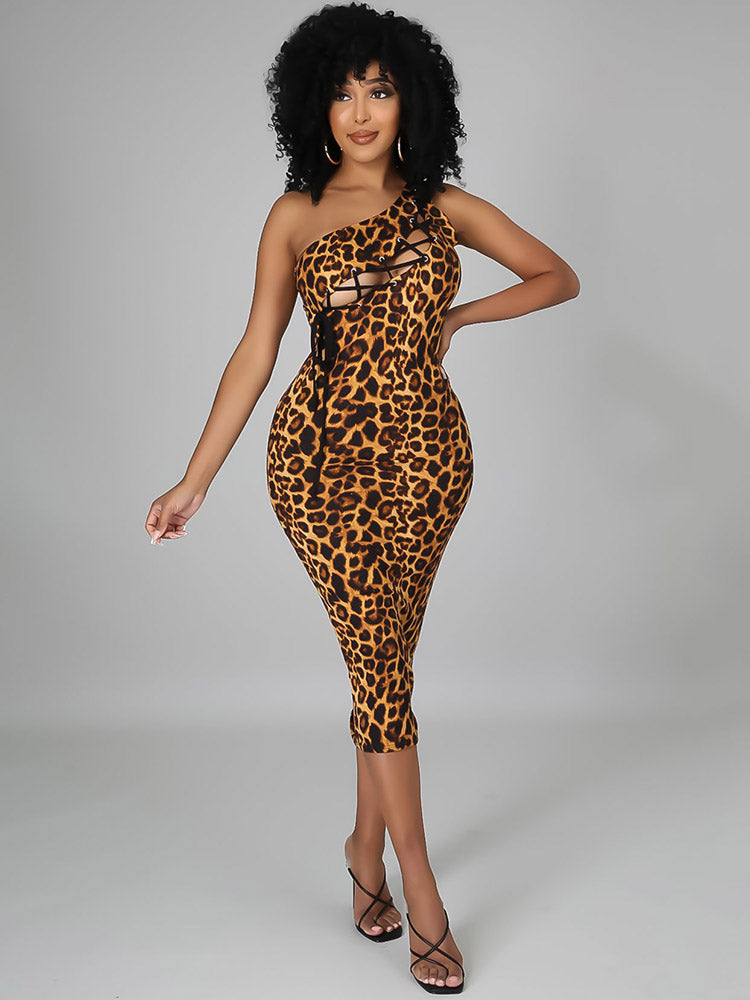 Print Cutout One Shoulder Bodycon Dress Maxct
