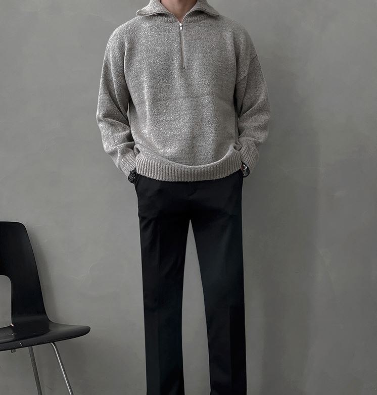 Maxct 5555 Knitted Half Turtleneck Collar Half Zip-Up Sweater