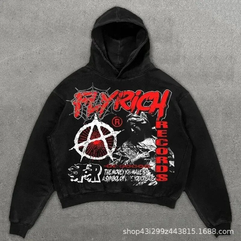 Maxct E-Commerce Black High Street Gothic Matta Mummy Sweater Street Casual Y2k Hoodie