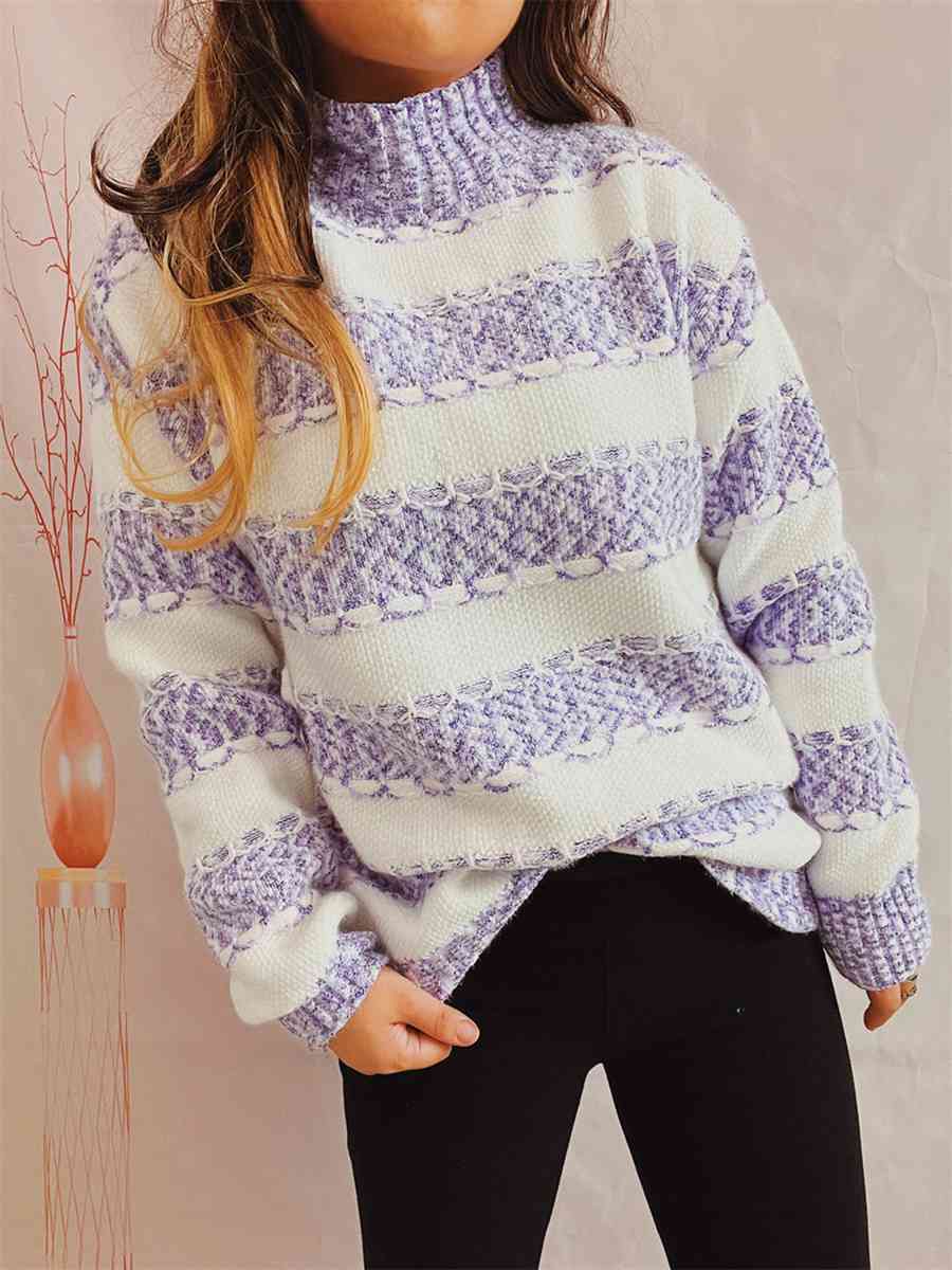 Maxct &Striped Turtleneck Long Sleeve Sweater