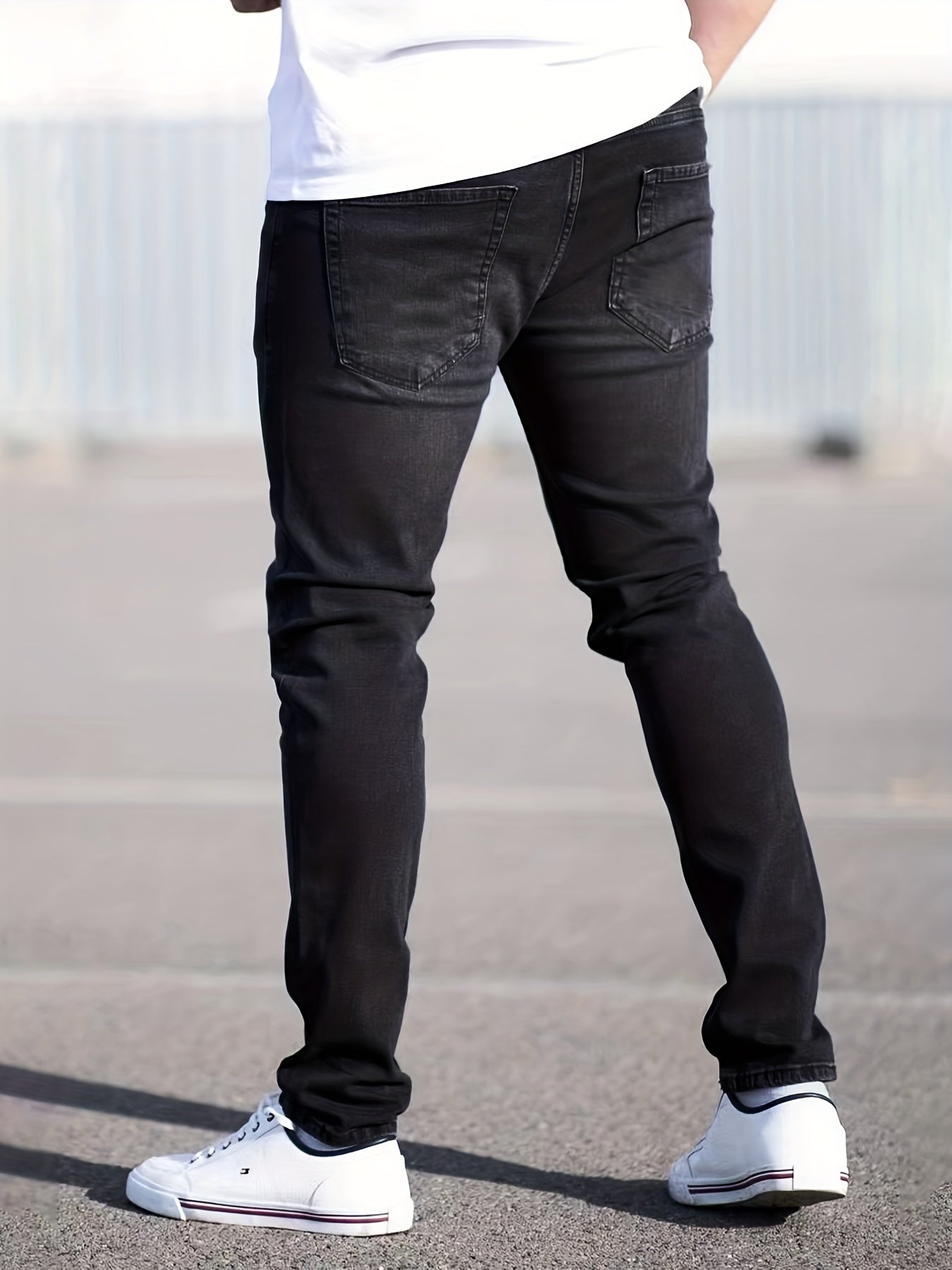 Maxct  Light Wash Cotton Slim Fit Jeans, Men's Casual Street Style Mid Stretch Denim Pants For Spring Summer