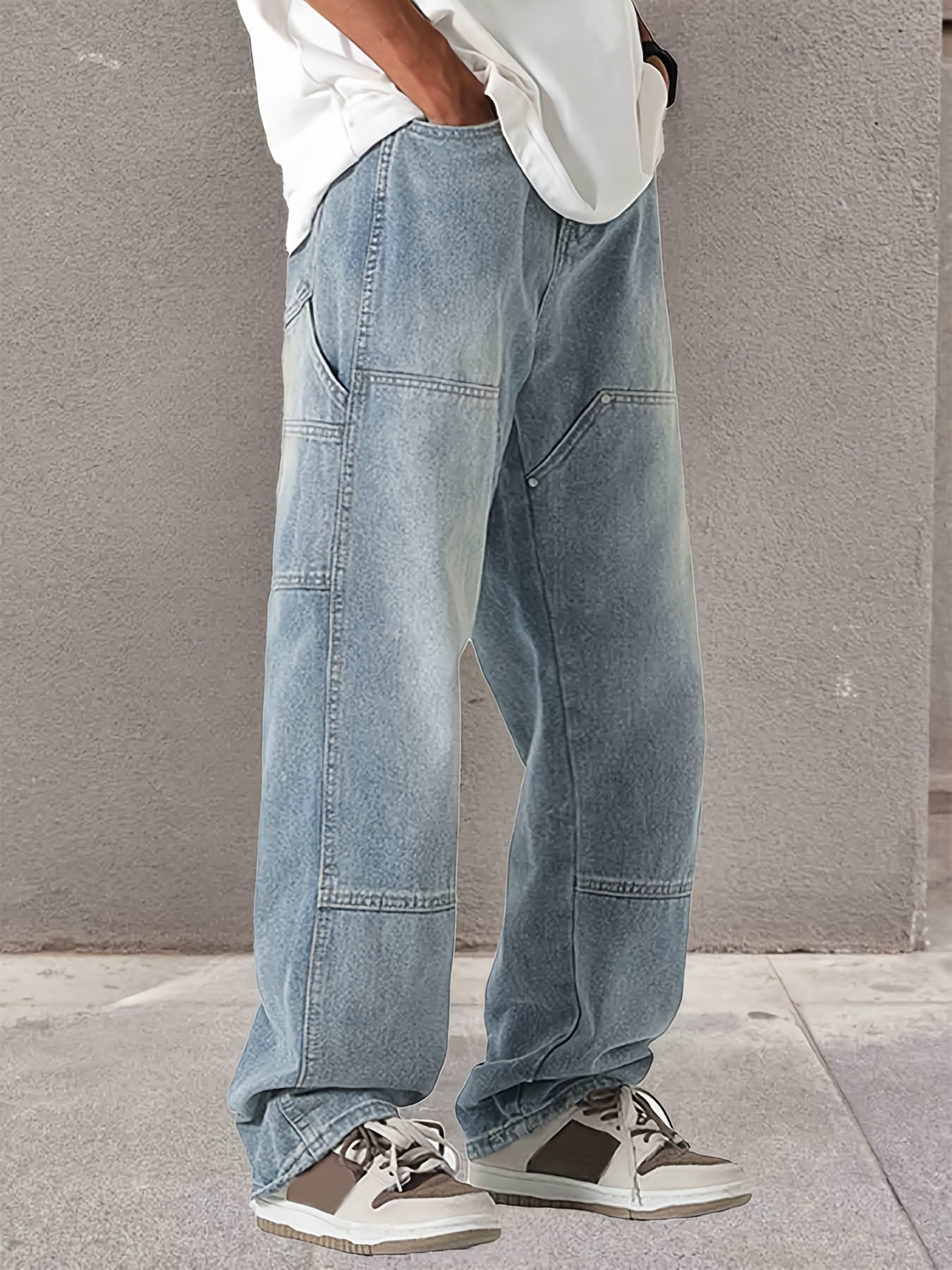 Regular Fit Jeans, Men's Casual Street Style Straight Leg Denim Pants For Spring Summer