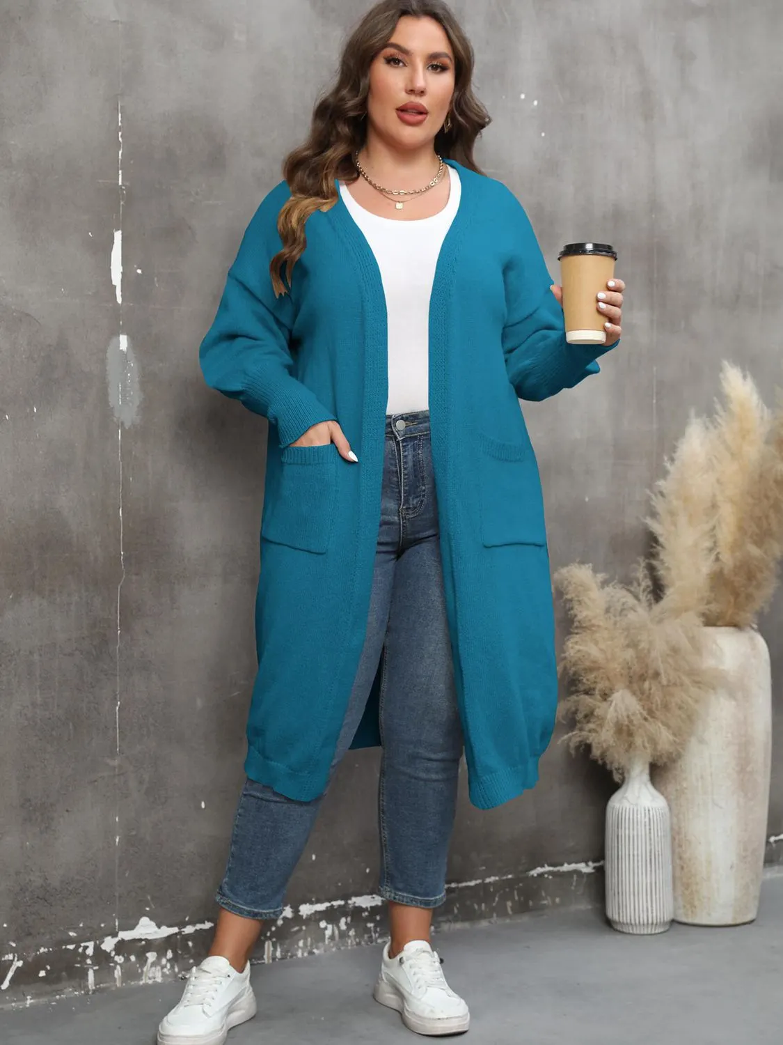 Maxct &Plus Size Long Sleeve Pocketed Cardigan