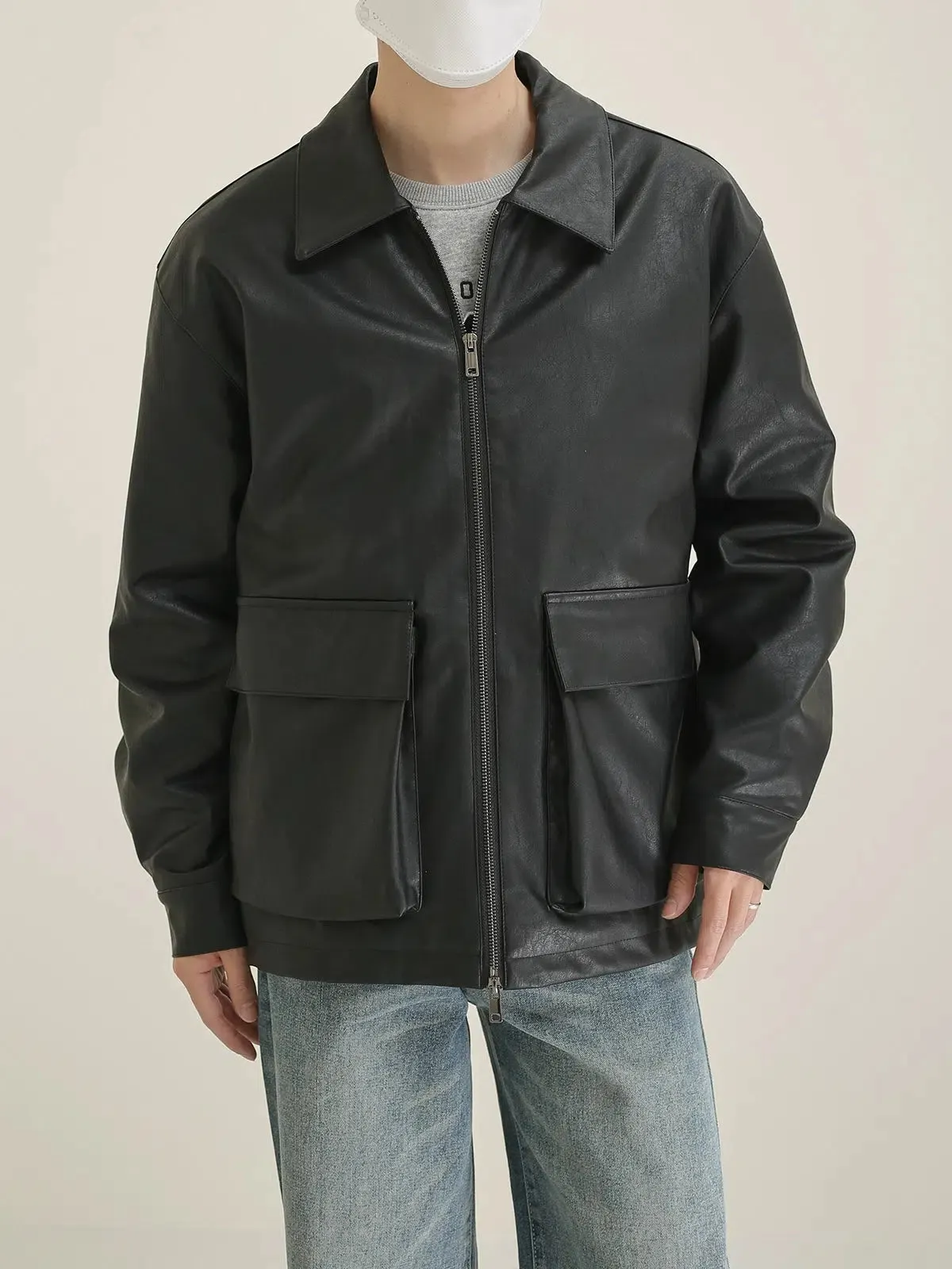 Maxct Large Pocket Black Leather Jacket