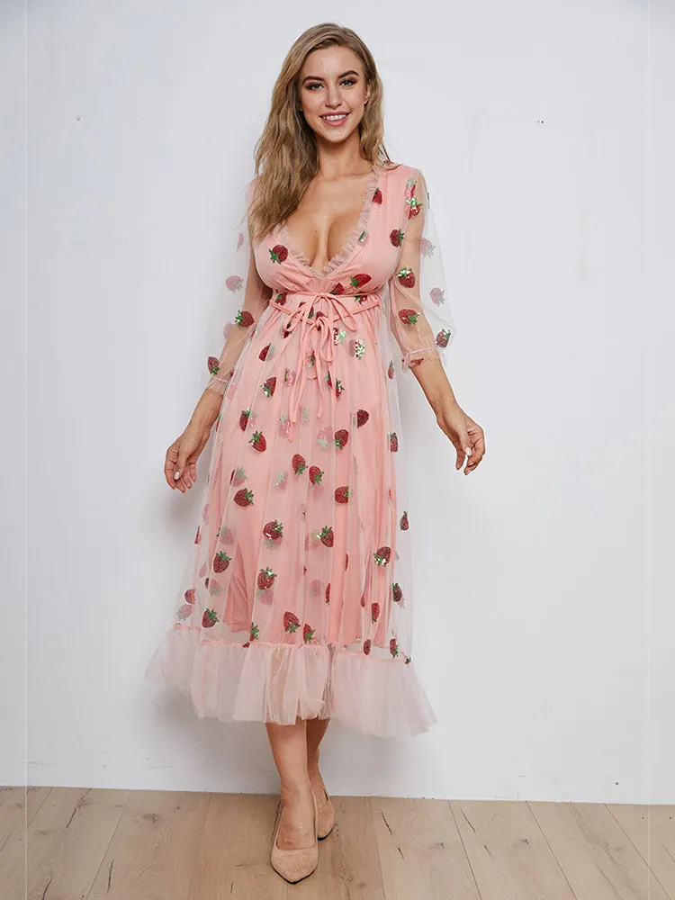 Strawberry Sequin Sweet Dress Maxct