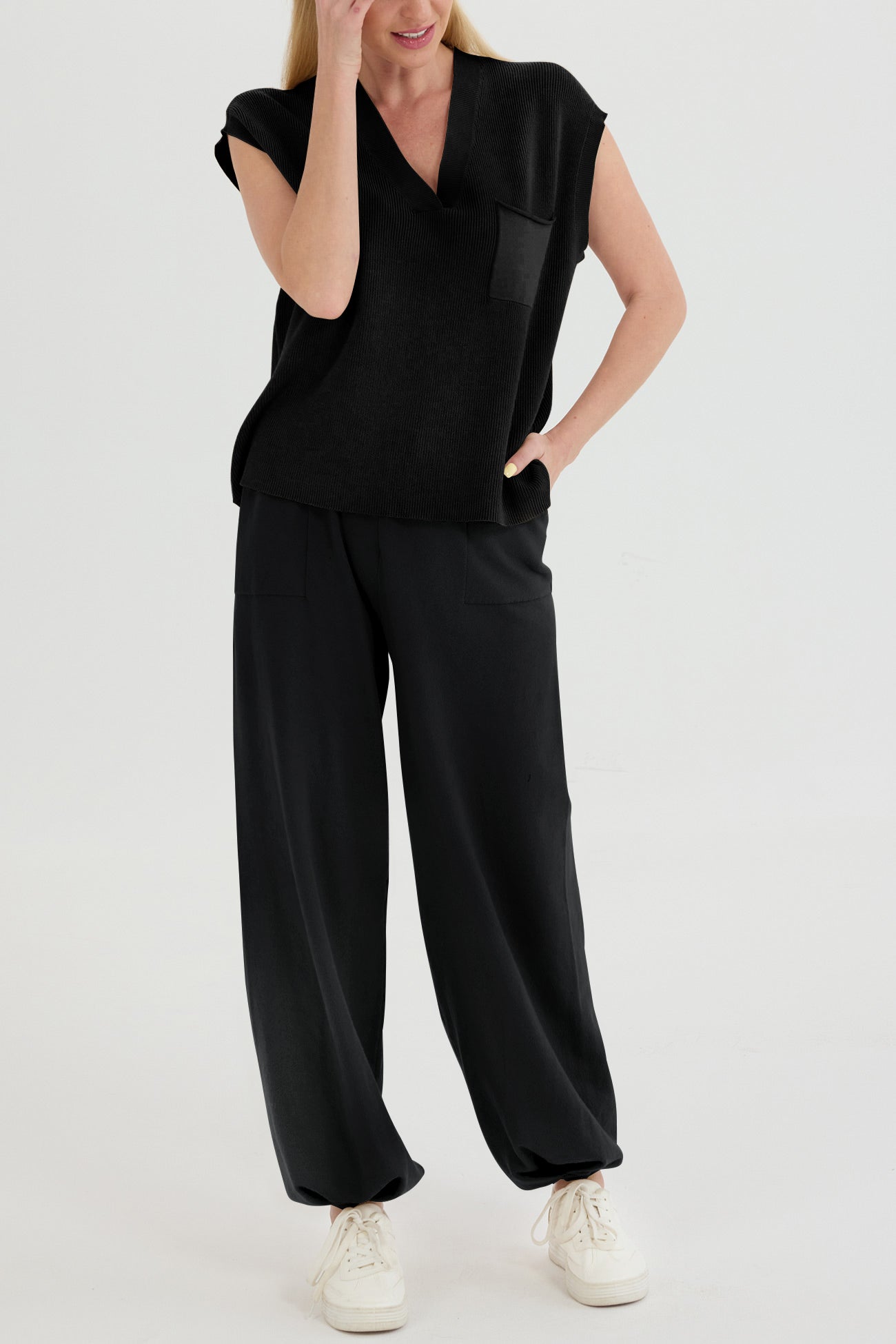 Maxct V Neck Knit Tank Top Pants Suits - Image 20