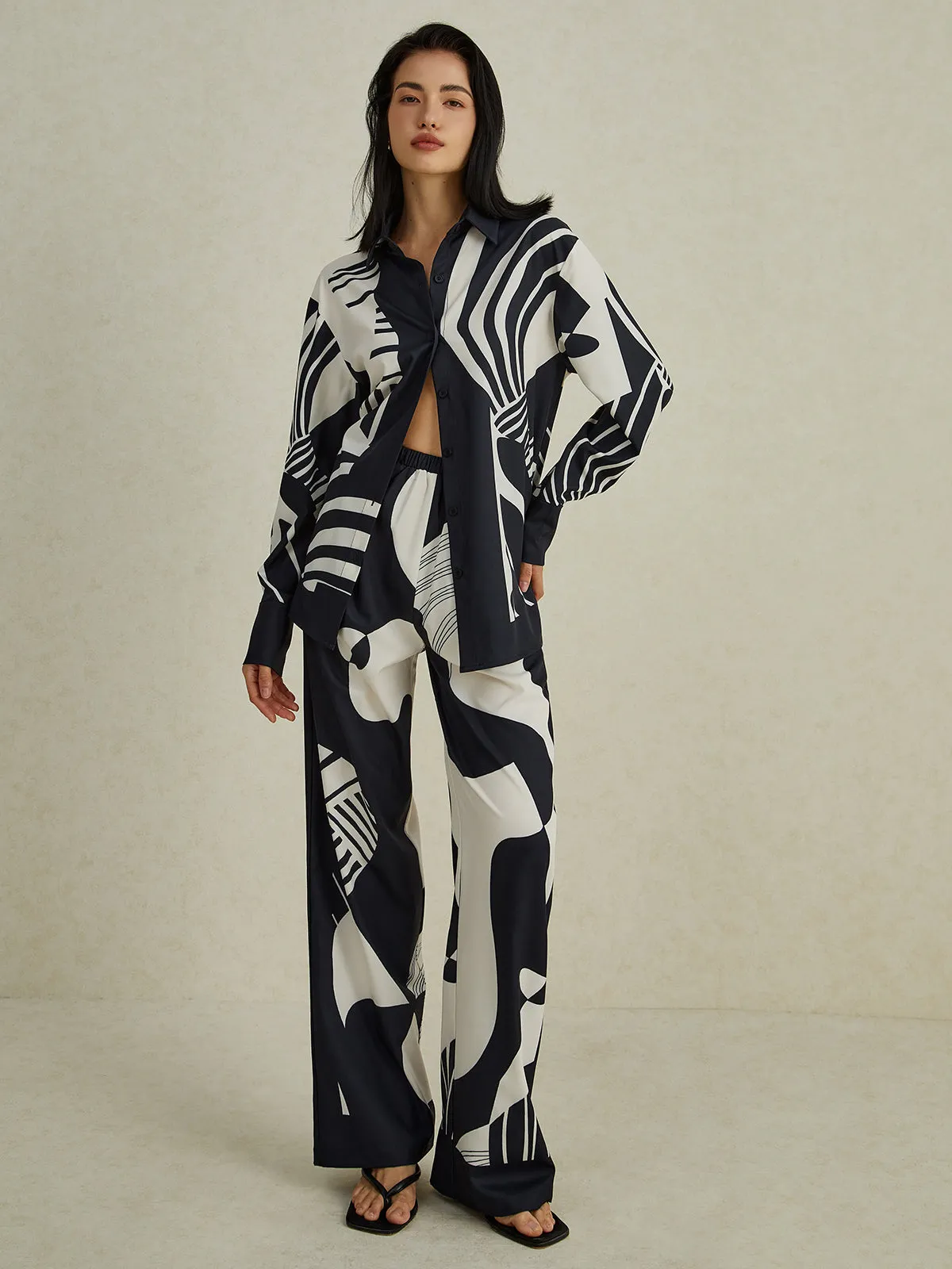 Maxct Irregular Print Wide Leg Pants Set