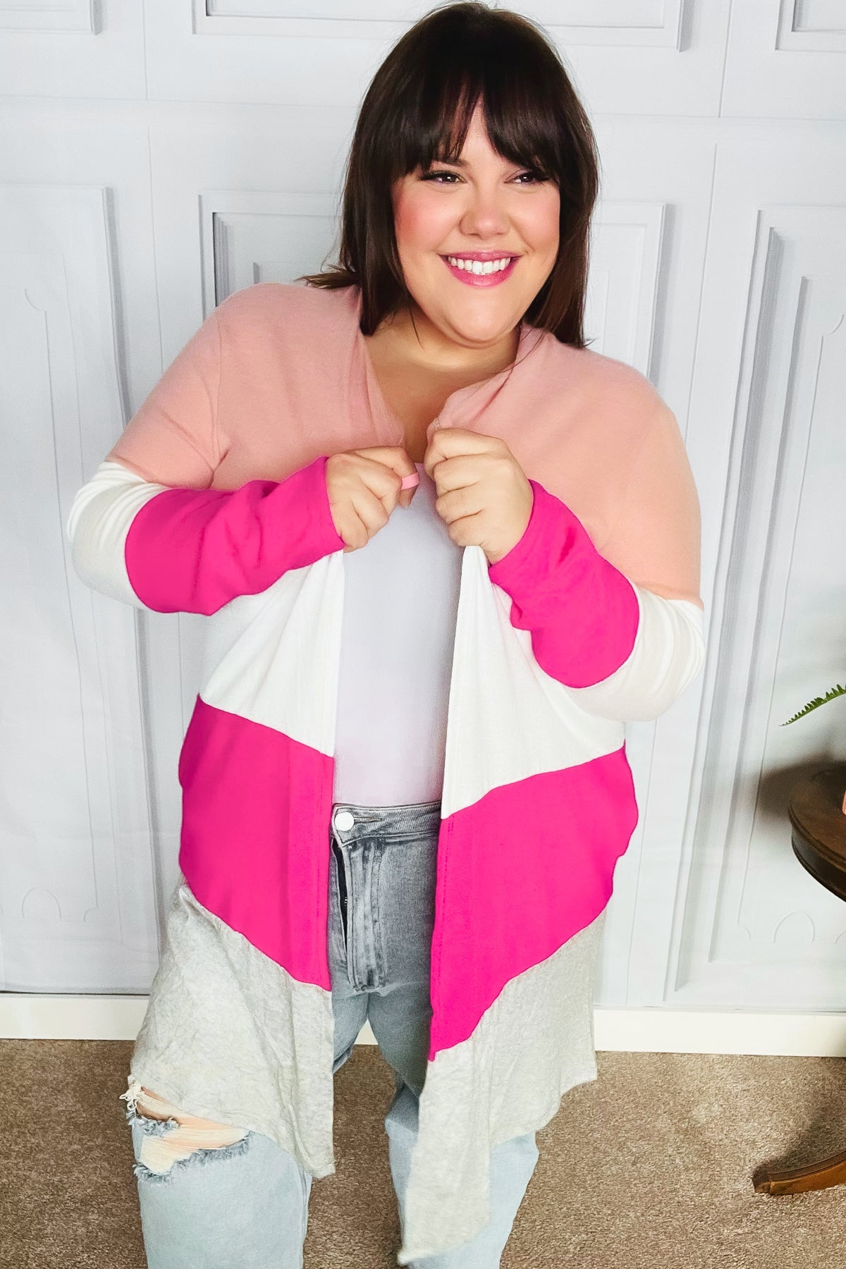 Maxct &Face The Day Blush Wide Stripe Hacci Colorblock Cardigan