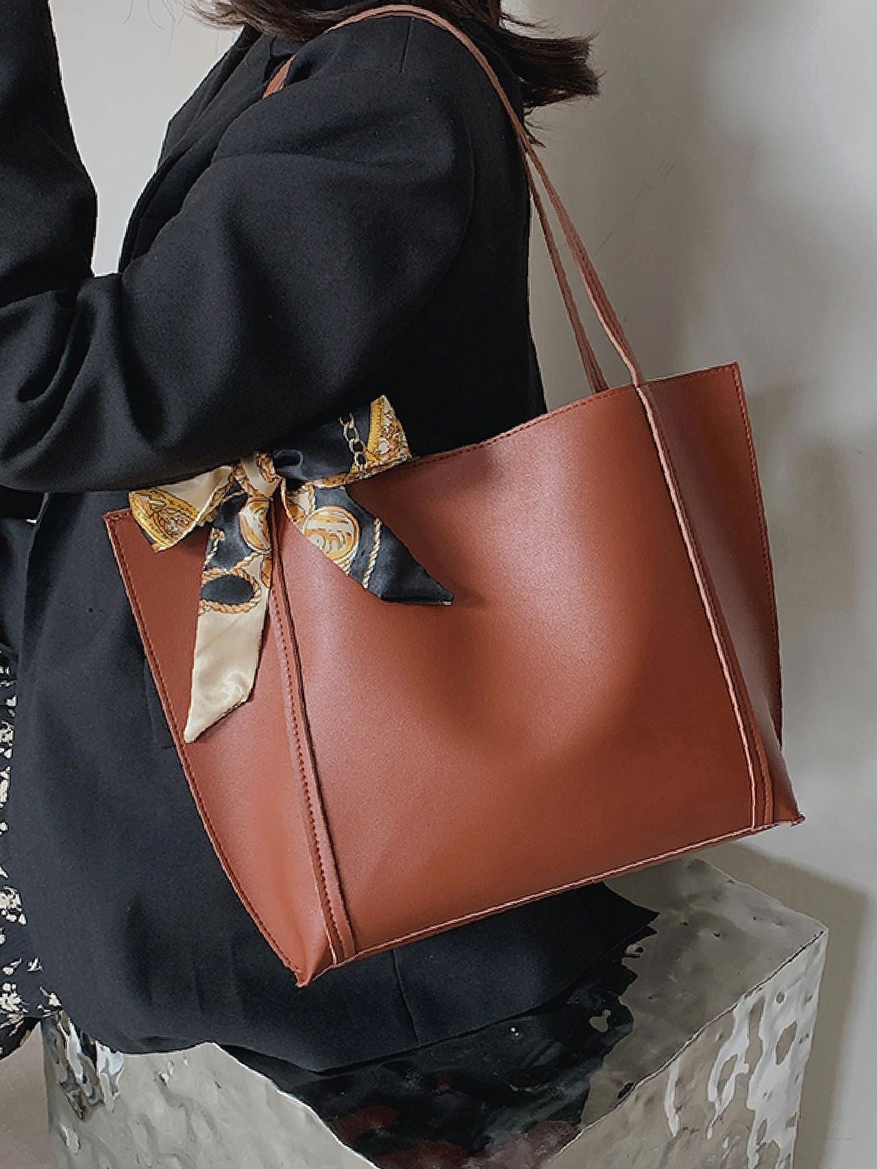 Maxct - Twilly Scarf Decor Shoulder Tote Bag  - Women Tote Bags