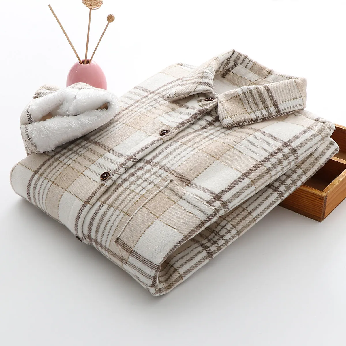 Maxct Warm Woolen Coat With Thick Plaid Shirt