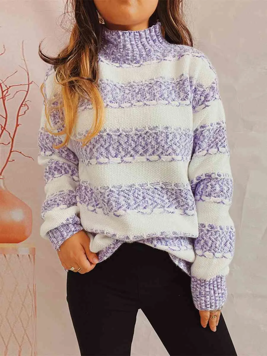 Maxct &Striped Turtleneck Long Sleeve Sweater