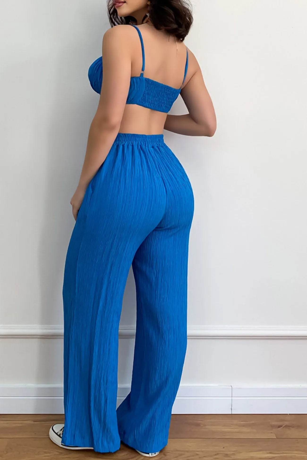 Maxct-Pleated Smocked Vest Drawstring Long Pants Suits