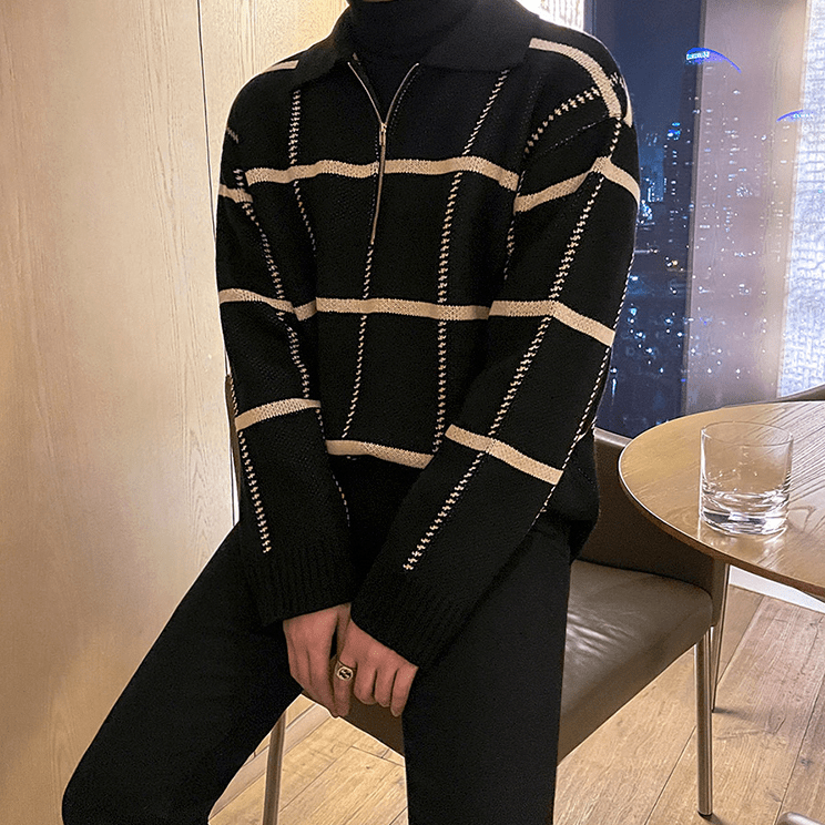 Maxct 6229 Plaid Half Zip-Up Collar Sweater