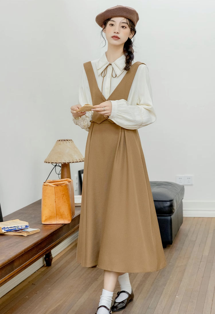 Basic Woven Vest Pinafore Dress / Blouse Maxct