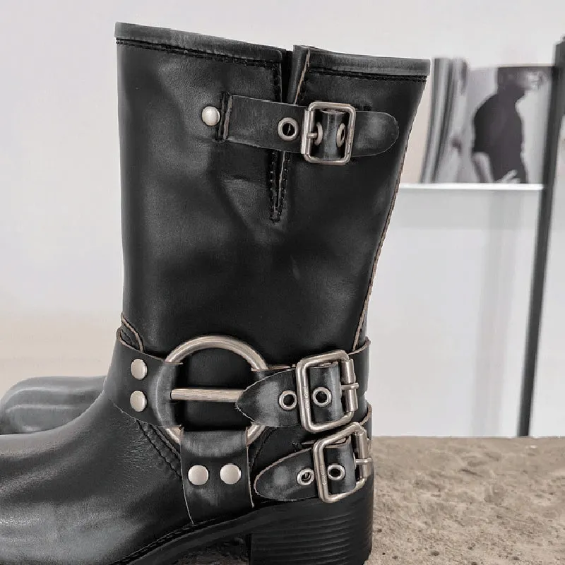 Genuine Short Boots Western Cowboy Boots Riding Boots Big Round Toe Maxct