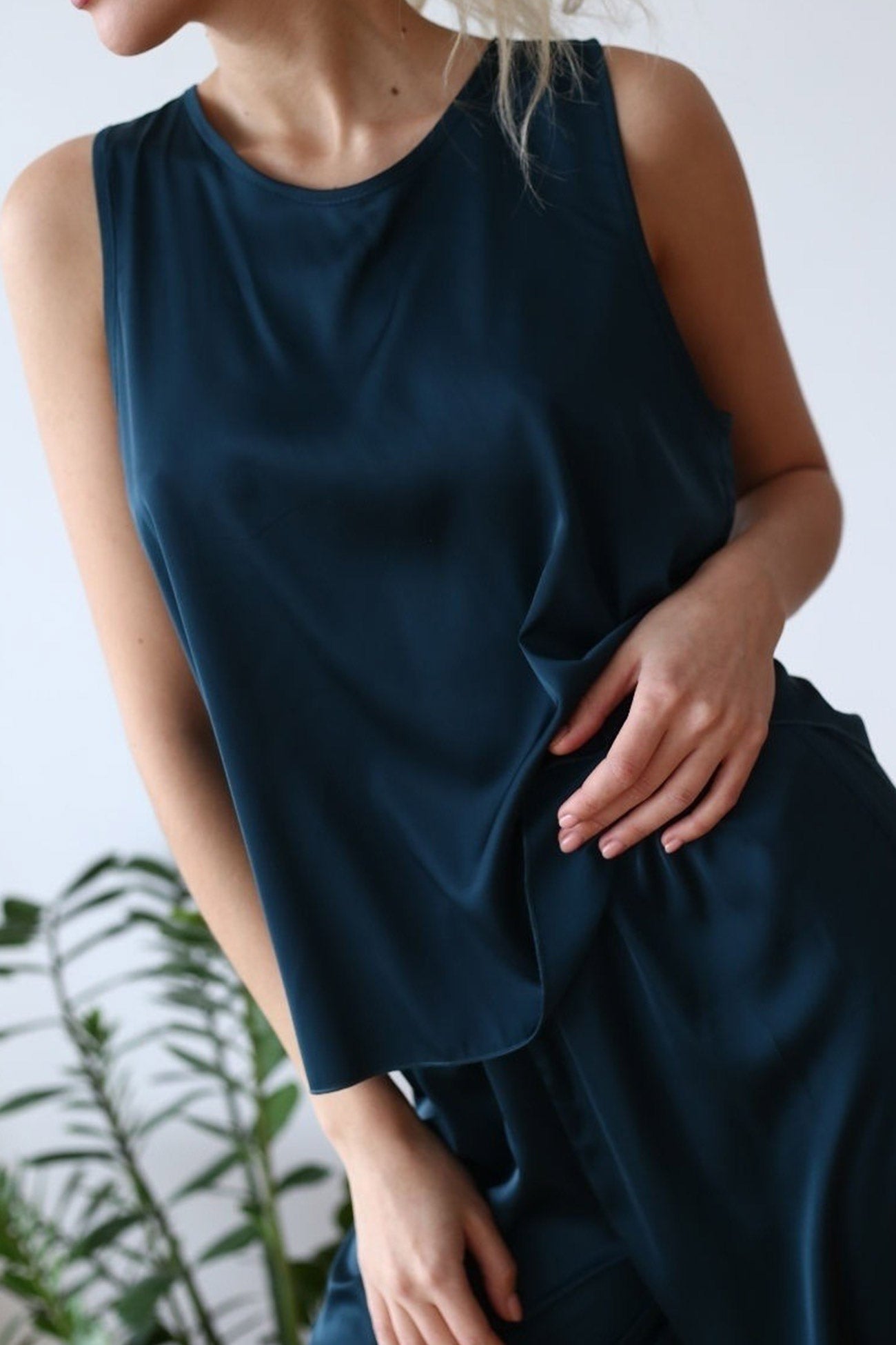 Maxct Satin Slit Tank Top Wide Leg Long Pants Set